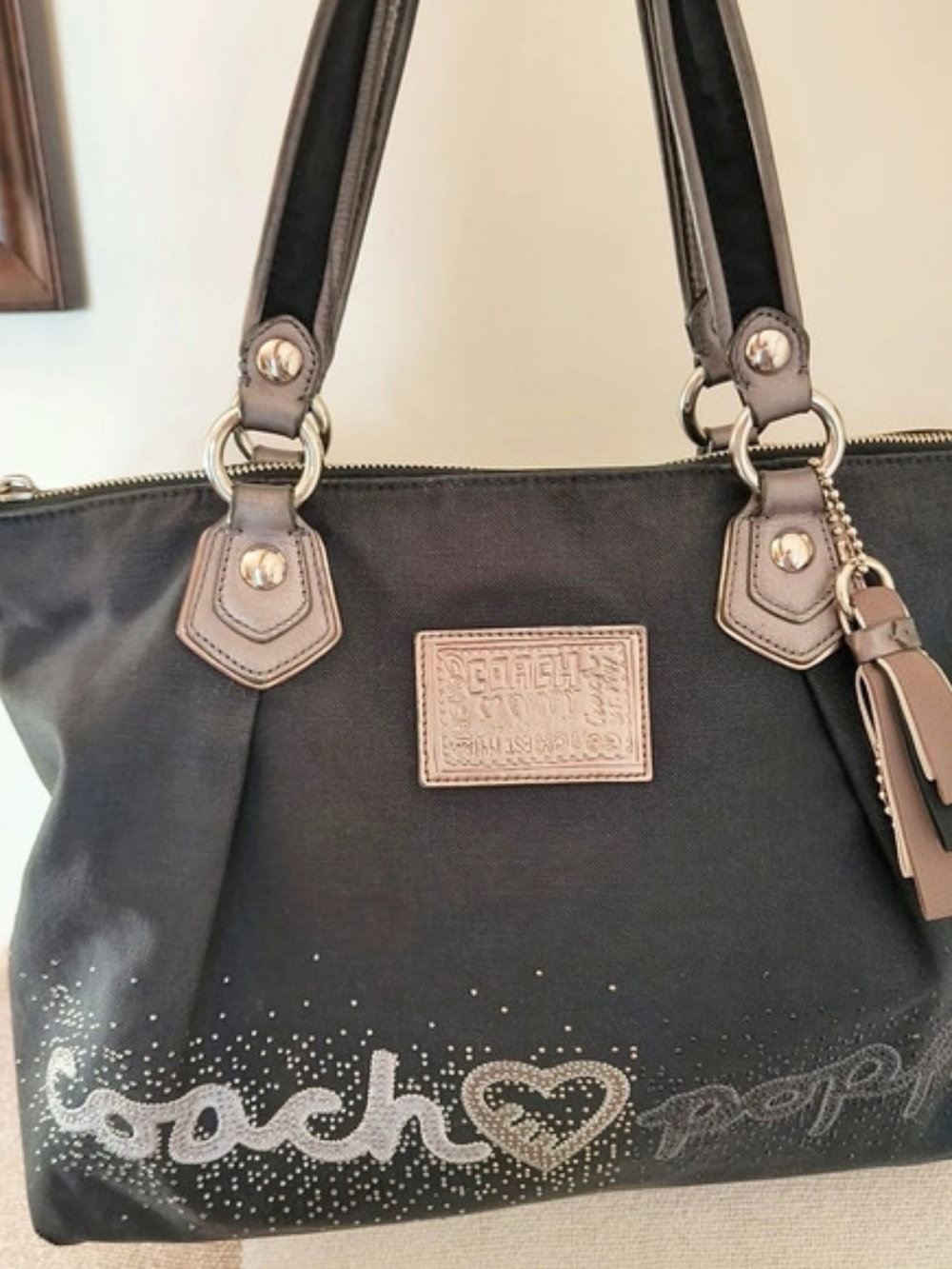 Coach Poppy Glam Tote Black Shoulder Bag
